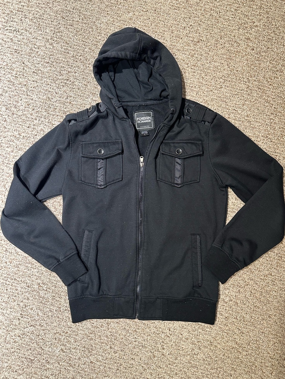 *will take any offer* Foreign Exchange Black Hooded Military-Style Zip Jacket